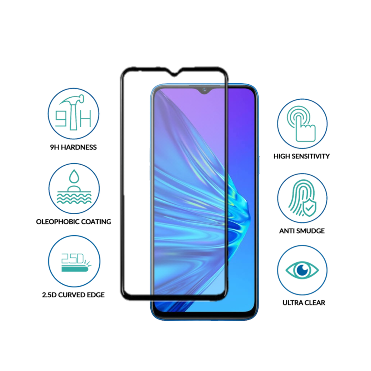 Realme 5 Full Cover Tempered Glass OG Quality